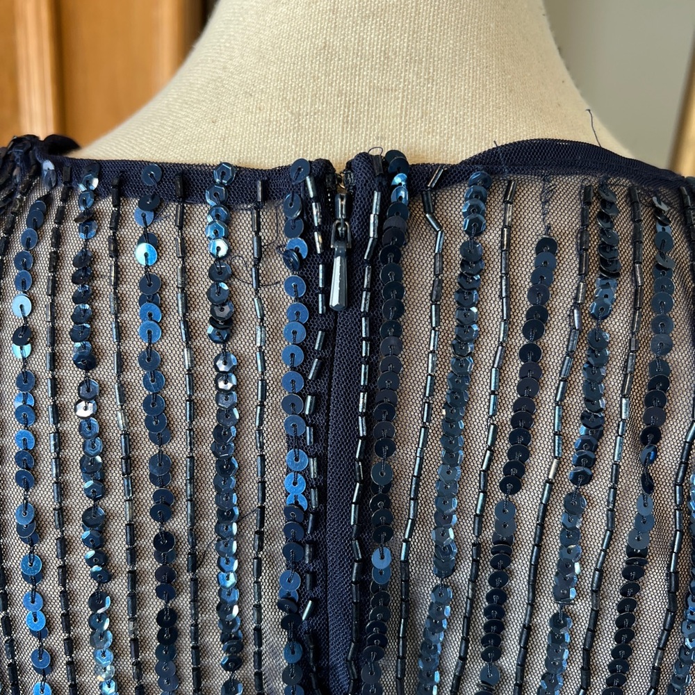 NWT Mac Duggal 14007 Embellished Short Sleeve Empire Waist Dress 6 Blue A-line - Picture 11 of 12